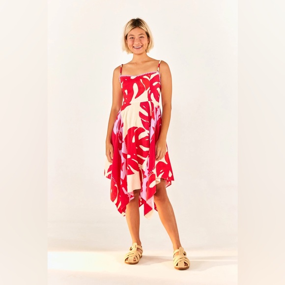 Farm Rio NWT Mixed Red Monstera Asymmetrical Midi Dress size S - Picture 5 of 7